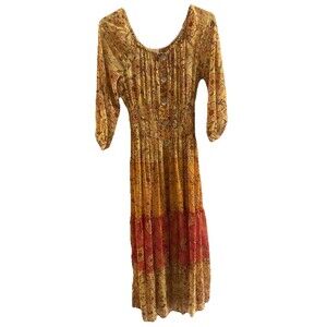 Anthropologie Figueroa & Flower Dress Floral Sheer Tiered Maxi Boho Size PM